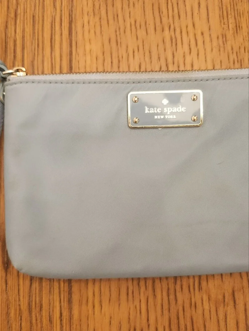 kate spade Light Blue Double Zip Wristlet Clutch with Gold Plaque